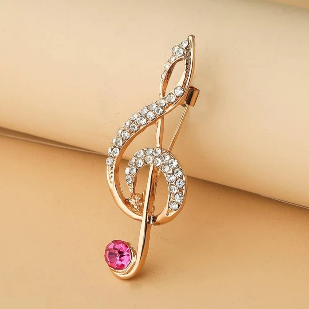 ๐ผ Lovely metallic rhinestone music Treble clef brooch pin